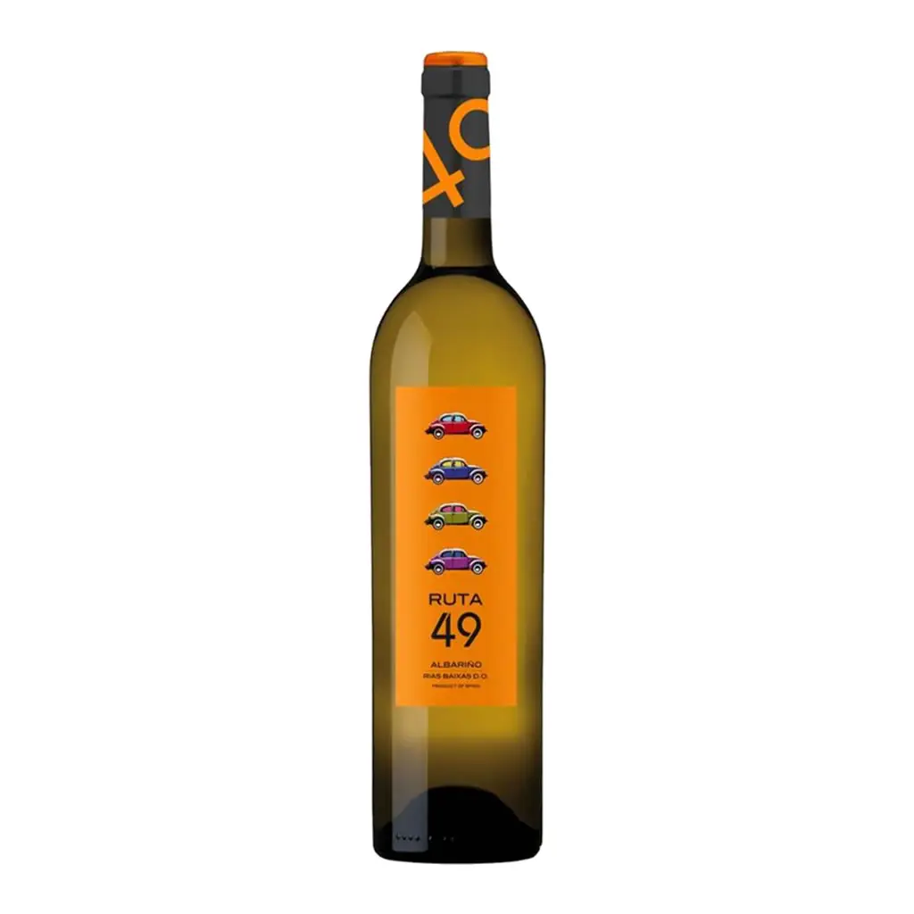 Ruta 49. A la vista Ruta 49 Albariño es de color amarillo pálido pero a la vez intenso. En nariz rezuma un aroma muy fresco y con sutiles notas florales. En boca resulta fresco, fácil de beber y de paso rápido. Tiene un final muy floral.